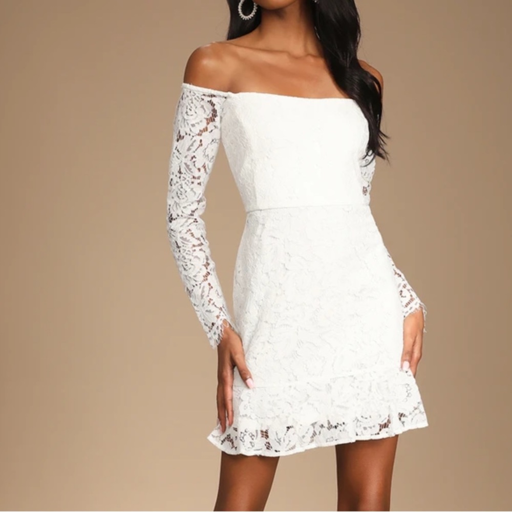 Lulu’s Romance Dreamer off shoulder mini dress